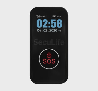 Elderly wearing SecuLife fall detection GPS tracker medical alert device with SOS
emergency alert and real-time caregiver notifications